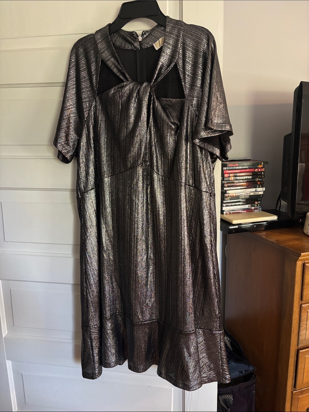 Michael Kors Metallic Black Sheen Tie-Front Women’s Dress